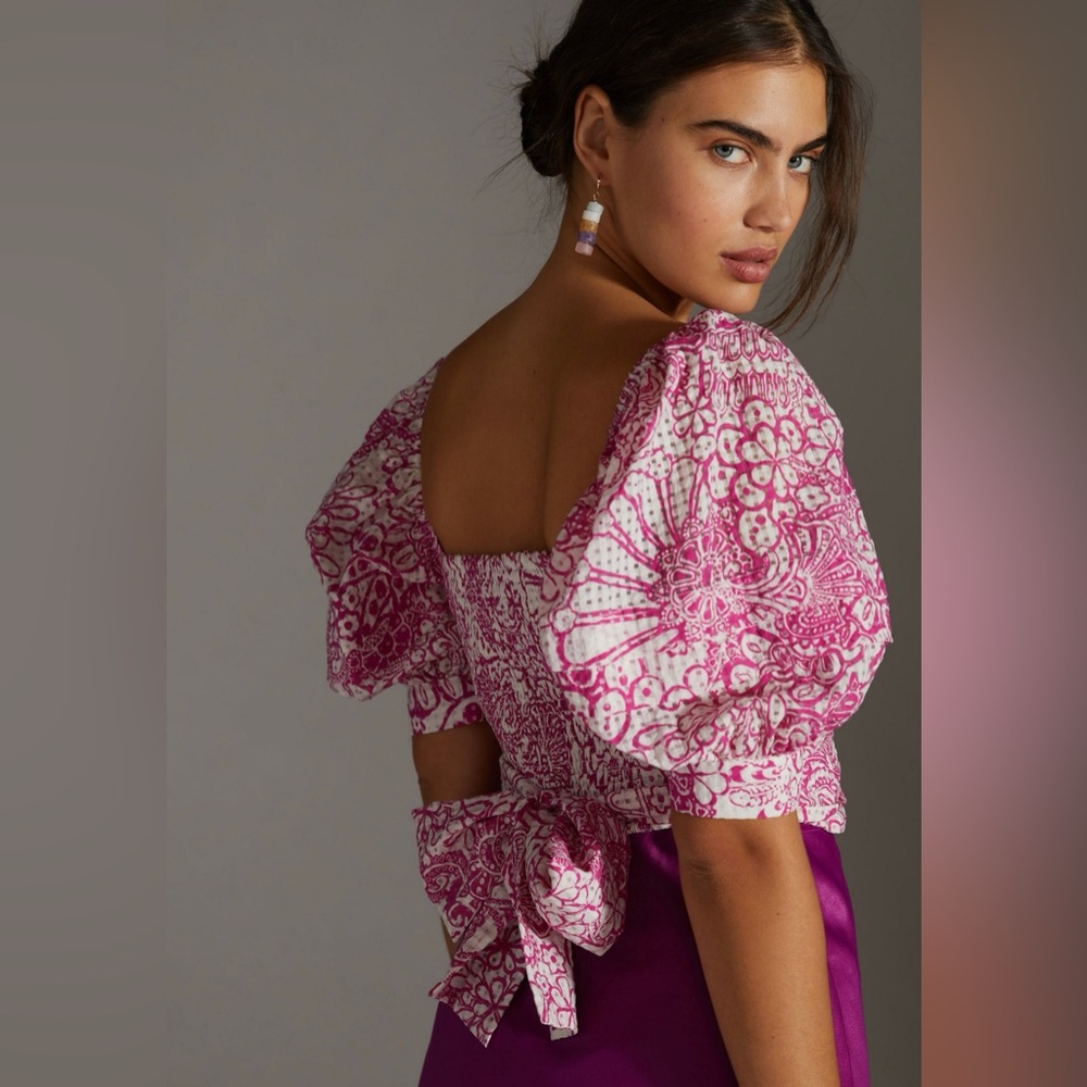 Maeve by Anthropologie Tie-Back Printed Crop Top